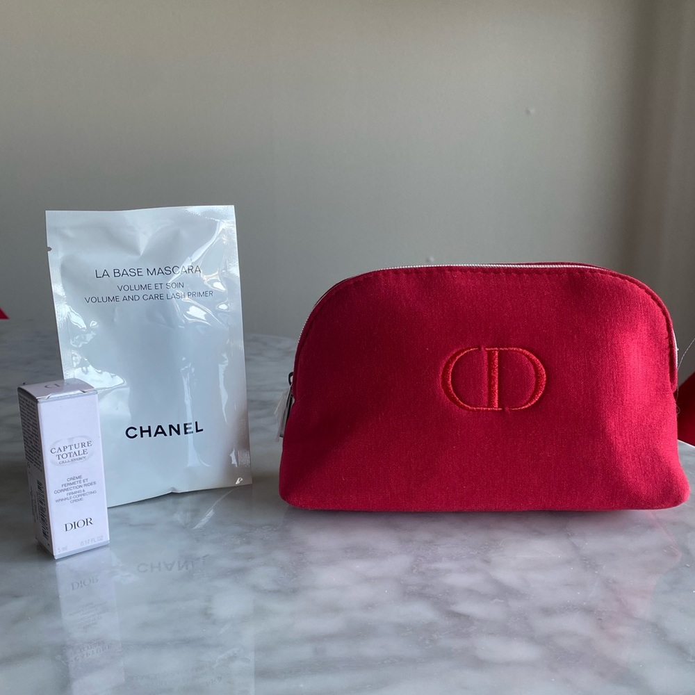 New Authentic Dior cosmetics bag/pouch w/ crème fermete & Chanel La Base Mascara